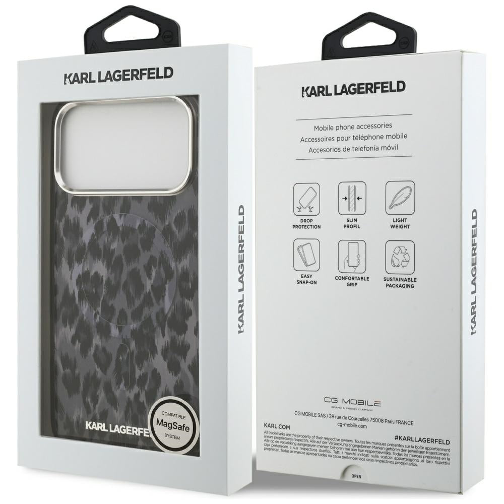 Etui MagSafe dla Apple iPhone 17 Pro Max, Karl Lagerfeld, Wzór Leopard IML, Czarne