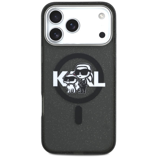 Etui MagSafe dla Apple iPhone 17 Pro Max, Karl Lagerfeld, IML Sketch Logo Glitter Karl & Choupette, Czarne.