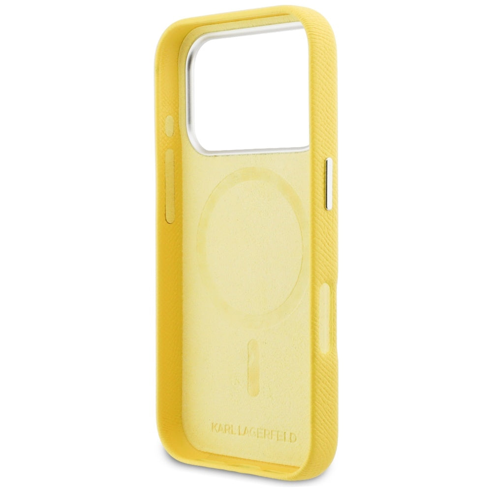 MagSafe Case for Apple iPhone 17 Pro Max, Karl Lagerfeld, Karl & Choupette Head's Pin, Yellow