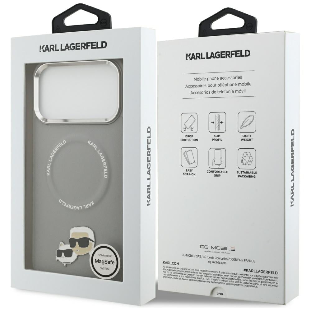 Etui MagSafe dla Apple iPhone 17 Pro Max, Karl Lagerfeld, Karl & Choupette Pins, Szary