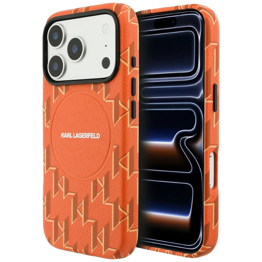 Etui MagSafe dla Apple iPhone 17 Pro Max, Karl Lagerfeld, logo KL Monogram, Pomarańczowe
