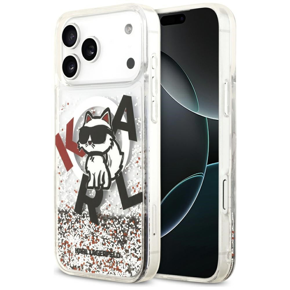 Etui MagSafe dla Apple iPhone 17 Pro Max, Karl Lagerfeld, Liquid Glitter Logo Choupette, Przezroczyste