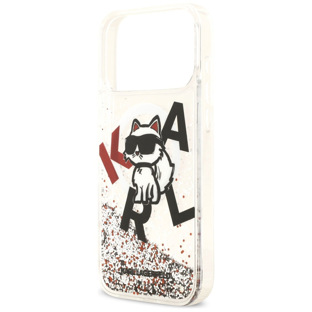 Etui MagSafe dla Apple iPhone 17 Pro Max, Karl Lagerfeld, Liquid Glitter Logo Choupette, Przezroczyste