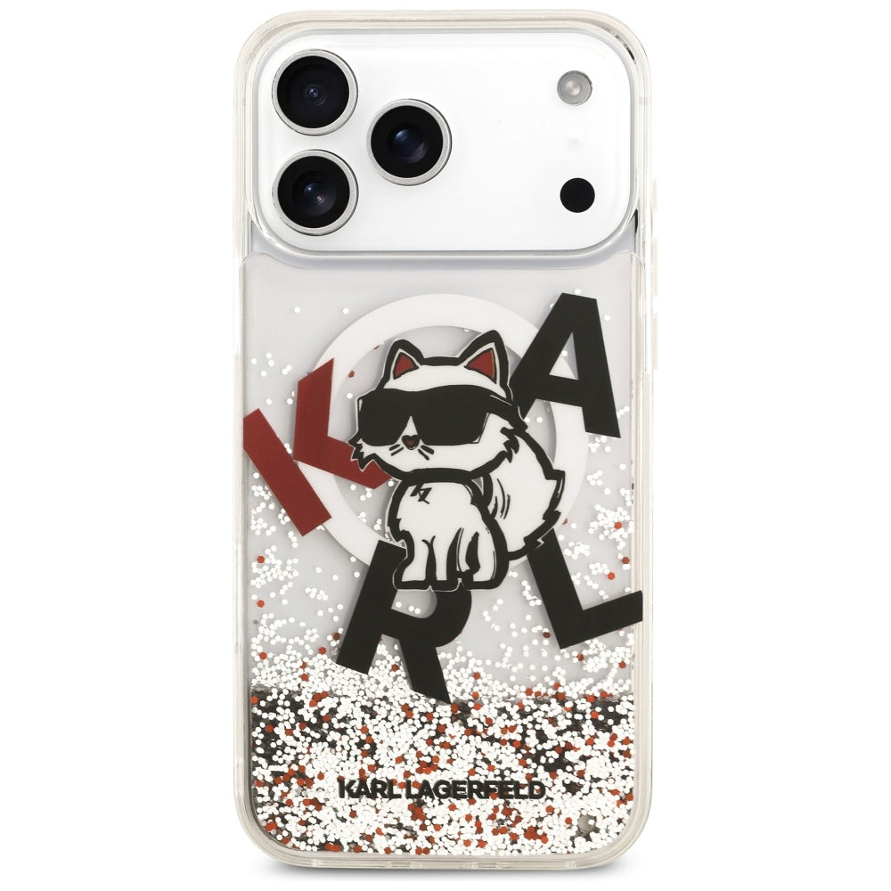 Etui MagSafe dla Apple iPhone 17 Pro Max, Karl Lagerfeld, Liquid Glitter Logo Choupette, Przezroczyste