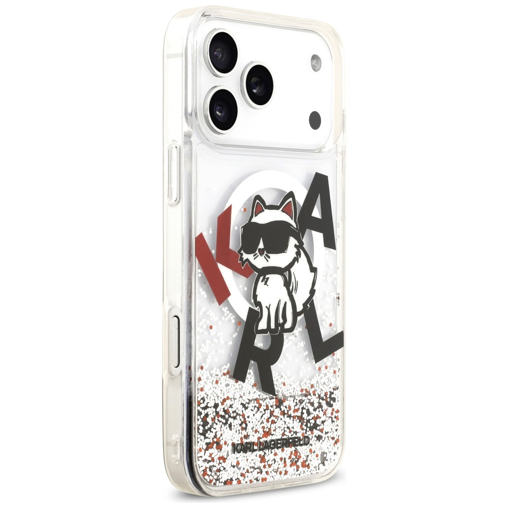 Etui MagSafe dla Apple iPhone 17 Pro Max, Karl Lagerfeld, Liquid Glitter Logo Choupette, Przezroczyste