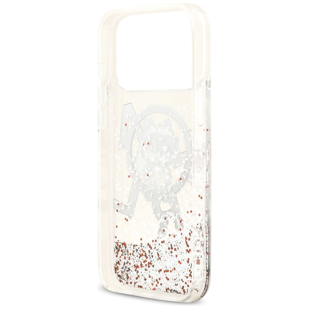 Etui MagSafe dla Apple iPhone 17 Pro Max, Karl Lagerfeld, Liquid Glitter Logo Choupette, Przezroczyste