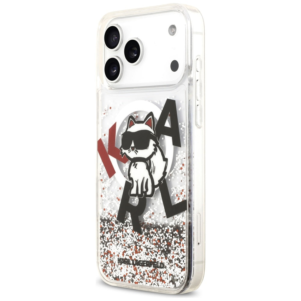 Etui MagSafe dla Apple iPhone 17 Pro Max, Karl Lagerfeld, Liquid Glitter Logo Choupette, Przezroczyste