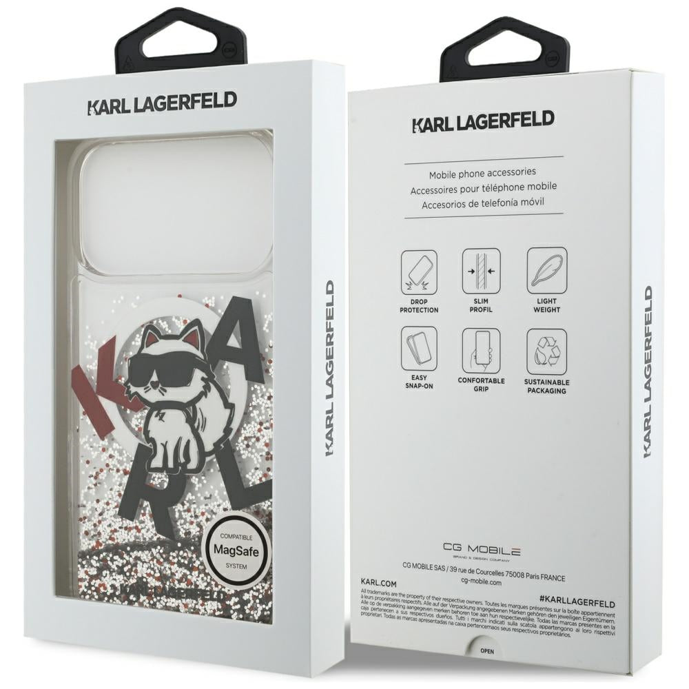 Etui MagSafe dla Apple iPhone 17 Pro Max, Karl Lagerfeld, Liquid Glitter Logo Choupette, Przezroczyste