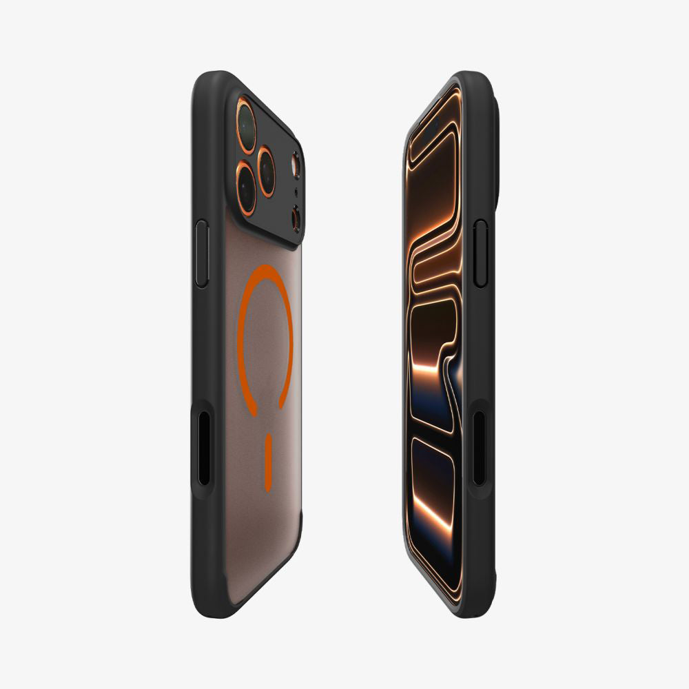 Etui MagSafe dla Apple iPhone 17 Pro Max, Spigen, Ultra Hybrid, Czarne Pomarańczowe Satynowe ACS10482