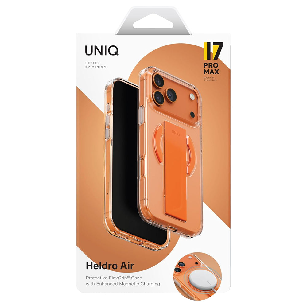 Etui MagSafe do Apple iPhone 17 Pro Max, UNIQ, Heldro Air MagClick, Przezroczysto-Pomarańczowe