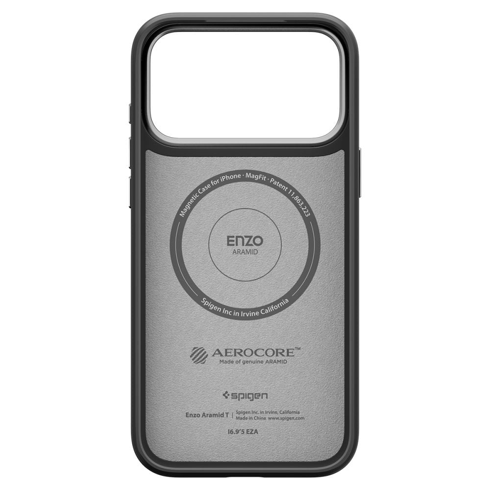 Etui MagSafe dla Apple iPhone 17 Pro, Spigen, Enzo Aramid T, Czarne Srebrne ACS09958