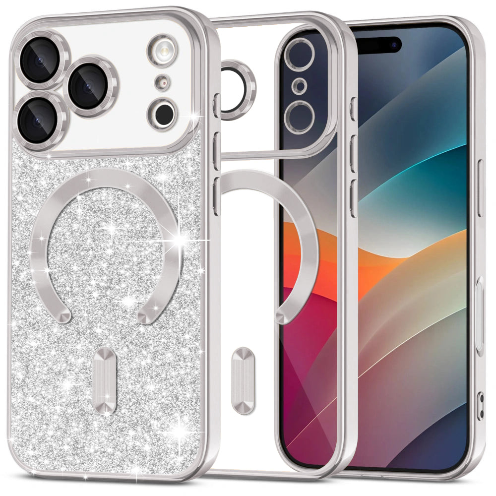 Etui MagSafe dla Apple iPhone 17 Pro, Techsuit, Luxury Glitter, Srebrne
