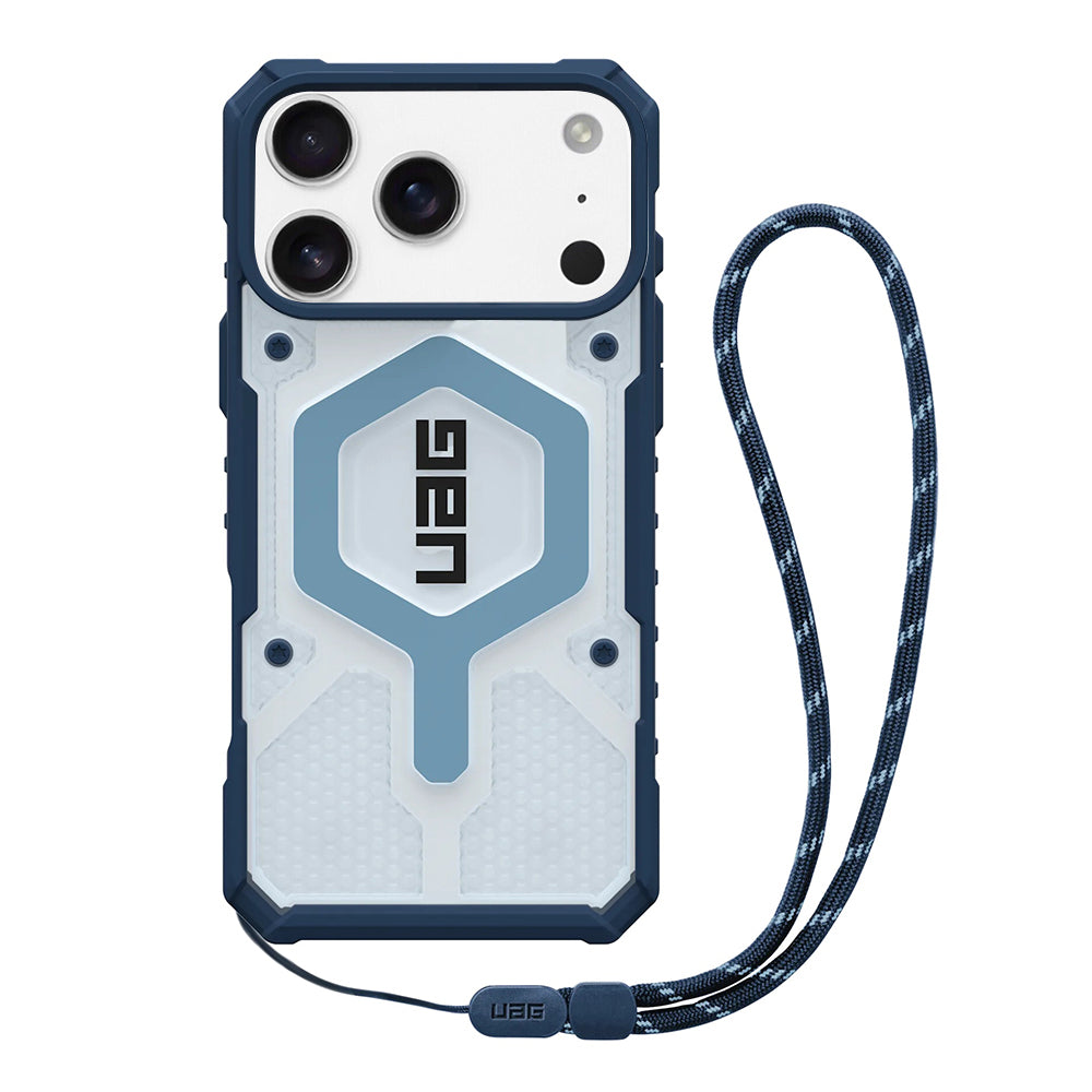 Etui MagSafe dla Apple iPhone 17 Pro, Urban Armor Gear, Pathfinder Clear with Lanyard, Niebieskie