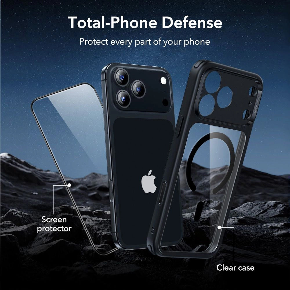 Etui MagSafe do Apple iPhone 18 Pro / 17 Pro, ESR, Classic Hybrid z ochroną ekranu, przezroczysto-czarne
