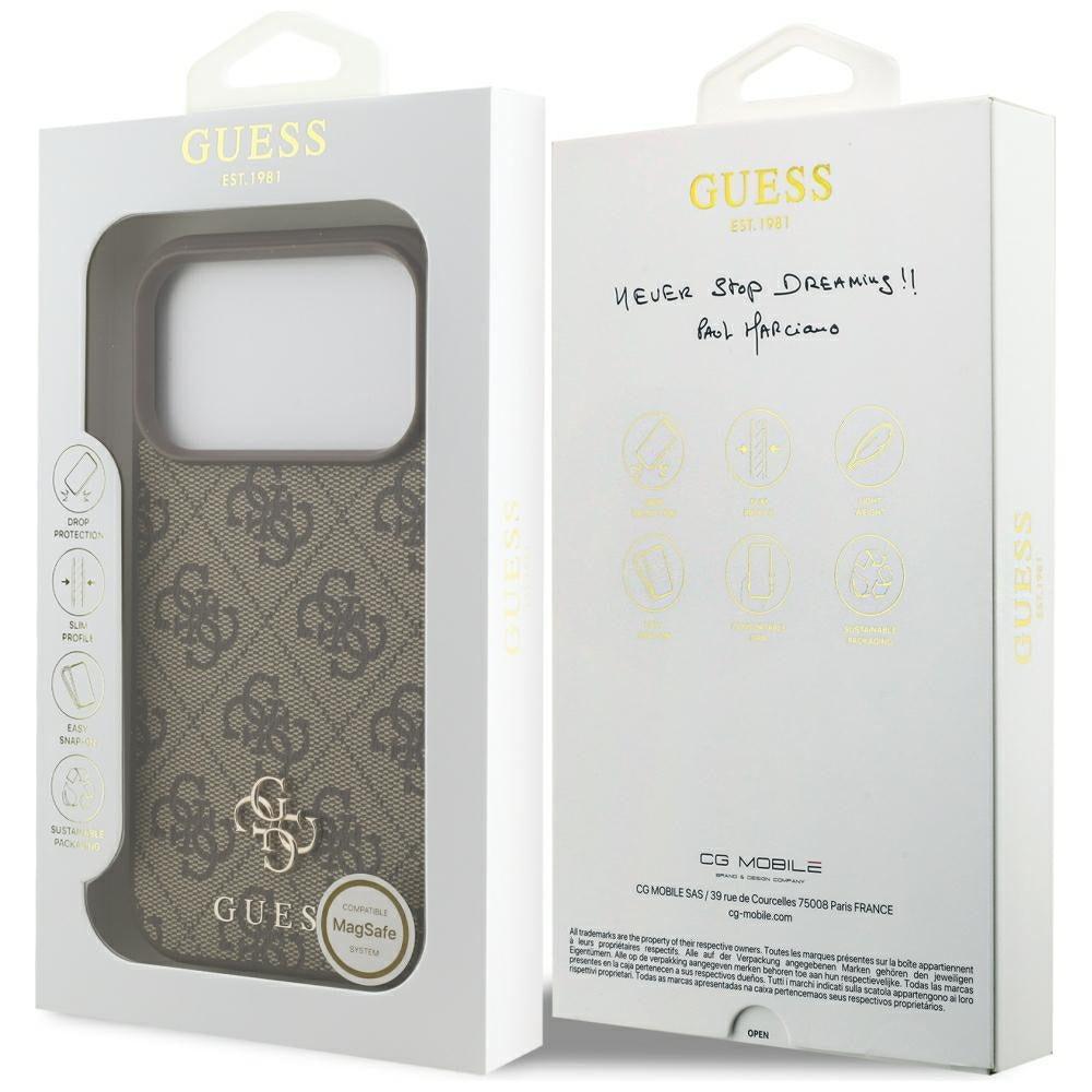 Etui MagSafe do Apple iPhone 18 Pro / 17 Pro, Guess, 4G Small and Classic, Brązowe