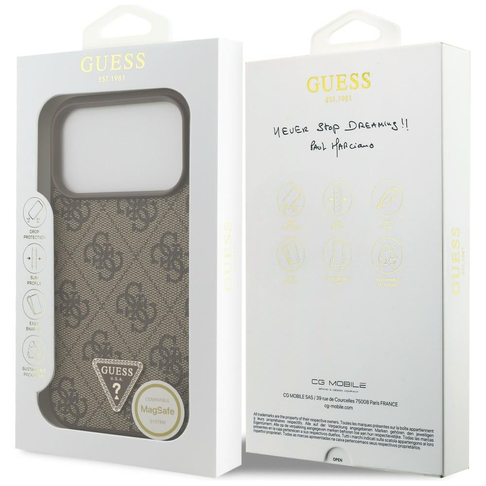 Etui MagSafe do Apple iPhone 18 Pro / 17 Pro, Guess, 4G Triangle Strass, Brązowe