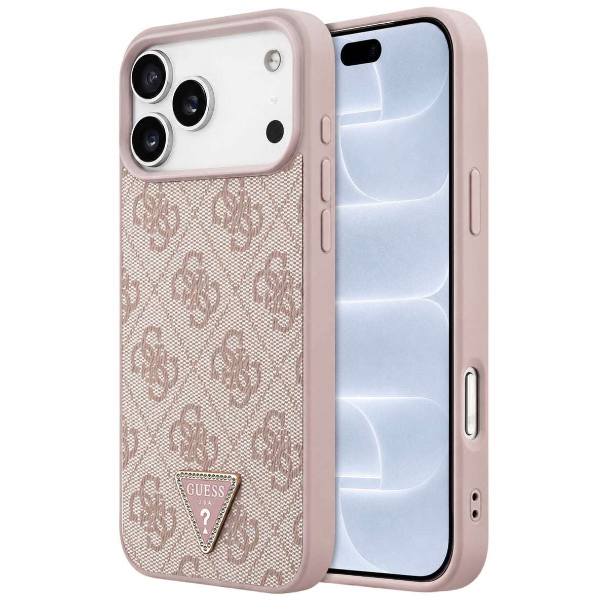 Etui MagSafe do Apple iPhone 18 Pro / 17 Pro, Guess, 4G Triangle Strass, Różowe
