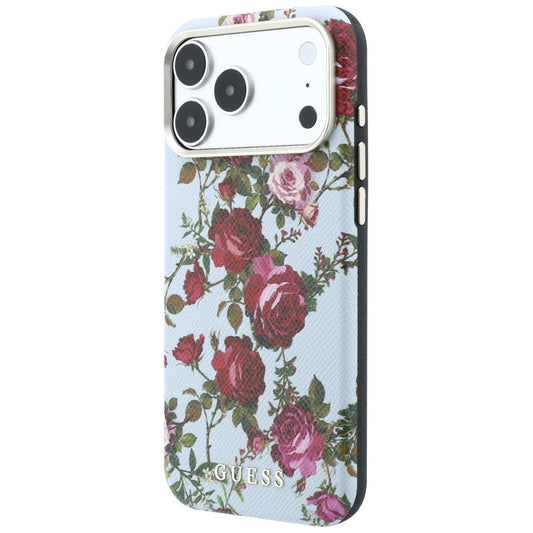 Etui MagSafe do Apple iPhone 18 Pro / 17 Pro, Guess, Blossom Roses Print, niebieski