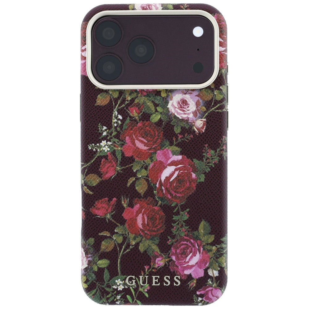 Etui MagSafe do Apple iPhone 18 Pro / 17 Pro, Guess, Blossom Roses Print, bordowe