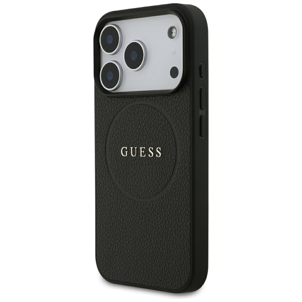 Etui MagSafe do Apple iPhone 18 Pro / 17 Pro, Guess, Złoty Pierścień z Fakturą, Czarny
