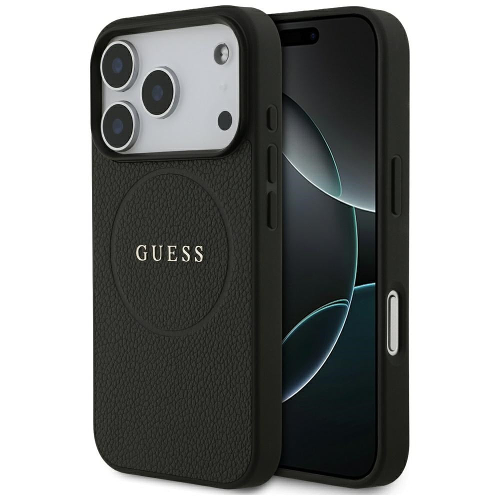 Etui MagSafe do Apple iPhone 18 Pro / 17 Pro, Guess, Złoty Pierścień z Fakturą, Czarny