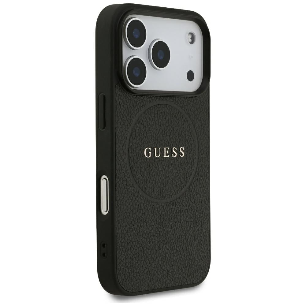 Etui MagSafe do Apple iPhone 18 Pro / 17 Pro, Guess, Złoty Pierścień z Fakturą, Czarny