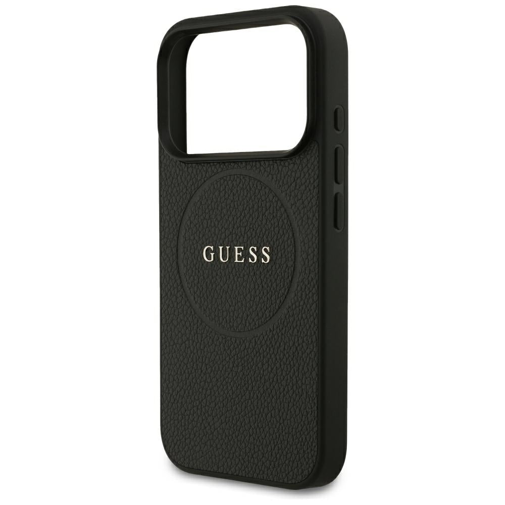 Etui MagSafe do Apple iPhone 18 Pro / 17 Pro, Guess, Złoty Pierścień z Fakturą, Czarny