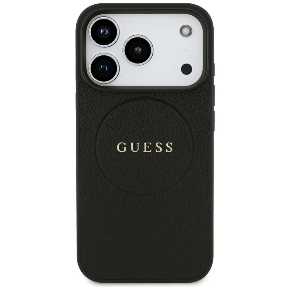 Etui MagSafe do Apple iPhone 18 Pro / 17 Pro, Guess, Złoty Pierścień z Fakturą, Czarny