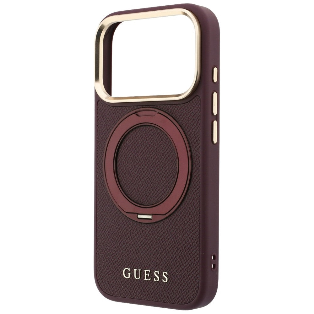 Etui MagSafe do Apple iPhone 18 Pro / 17 Pro, Guess, Grained Ring Stand 360 Classic, bordowe