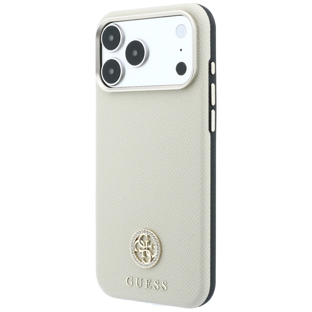 Etui MagSafe do Apple iPhone 18 Pro / 17 Pro, Guess, z ziarnistym okrągłym logo z kryształkami, beżowe