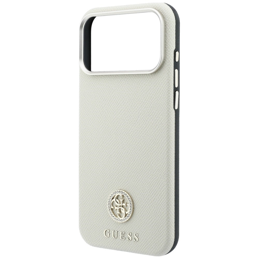 Etui MagSafe do Apple iPhone 18 Pro / 17 Pro, Guess, z ziarnistym okrągłym logo z kryształkami, beżowe