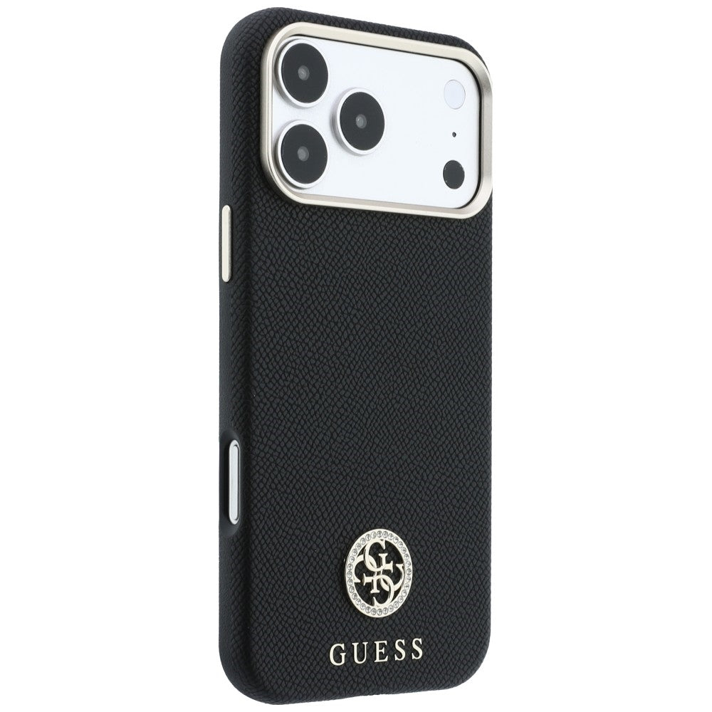 MagSafe Case for Apple iPhone 18 Pro / 17 Pro, Guess, Grained Round Strass Logo, Black