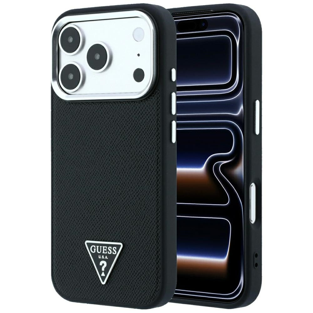 Etui MagSafe do Apple iPhone 18 Pro / 17 Pro, Guess, z logo trójkąta z fakturą, czarne