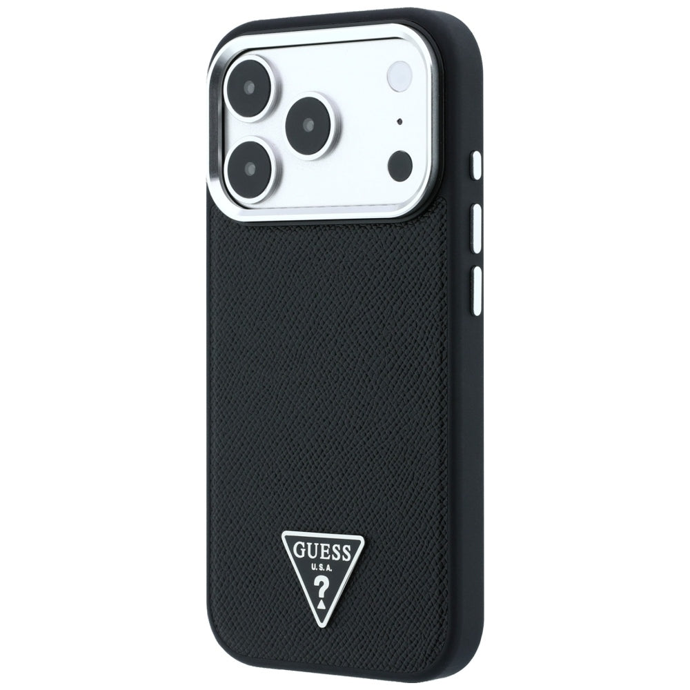 Etui MagSafe do Apple iPhone 18 Pro / 17 Pro, Guess, z logo trójkąta z fakturą, czarne