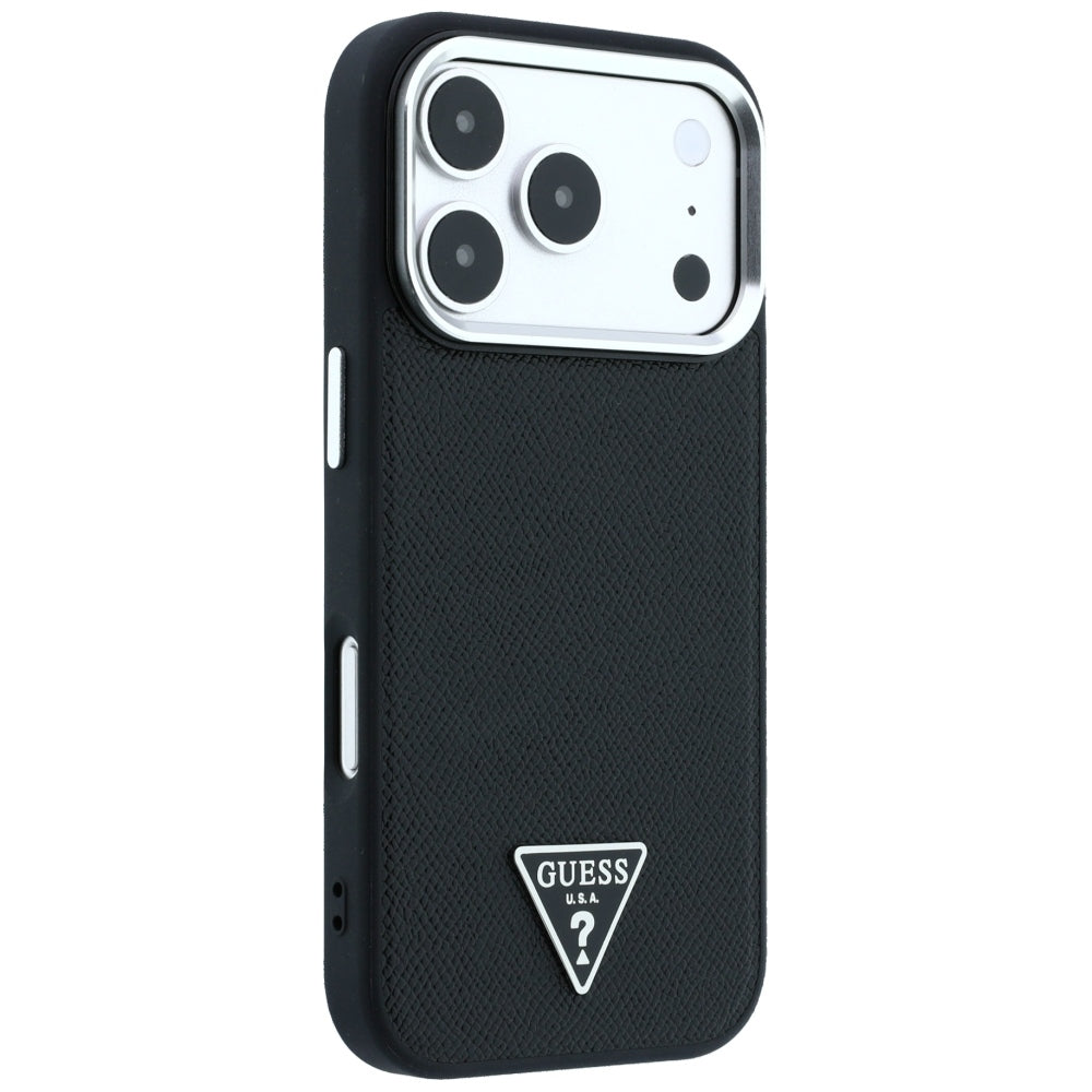 Etui MagSafe do Apple iPhone 18 Pro / 17 Pro, Guess, z logo trójkąta z fakturą, czarne