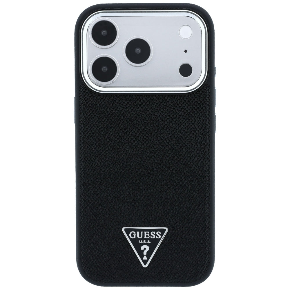 Etui MagSafe do Apple iPhone 18 Pro / 17 Pro, Guess, z logo trójkąta z fakturą, czarne