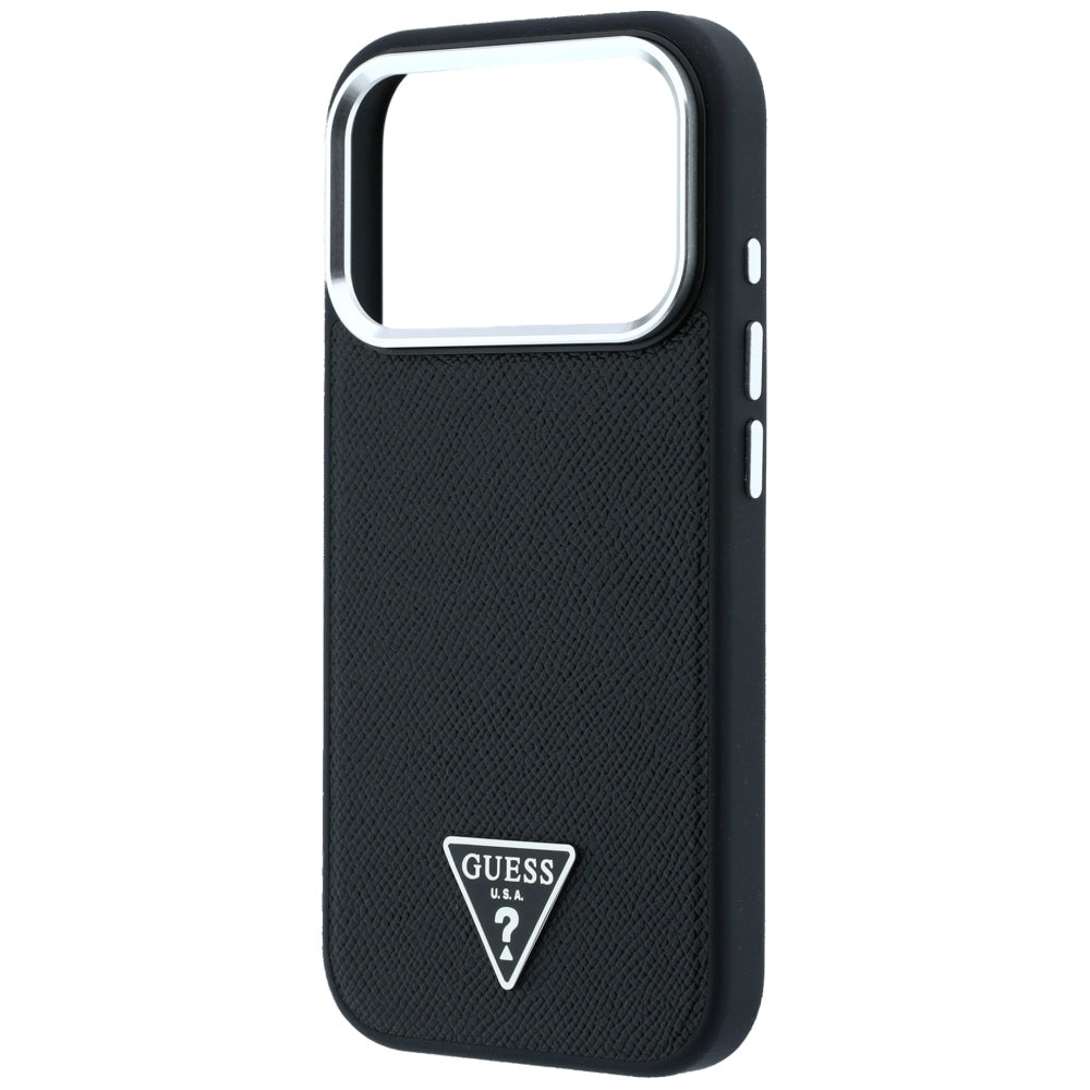 Etui MagSafe do Apple iPhone 18 Pro / 17 Pro, Guess, z logo trójkąta z fakturą, czarne