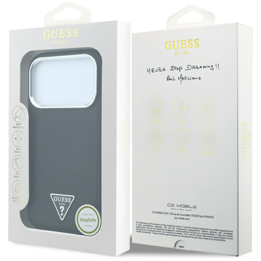 Etui MagSafe do Apple iPhone 18 Pro / 17 Pro, Guess, z logo trójkąta z fakturą, czarne