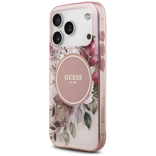 Etui MagSafe do Apple iPhone 18 Pro / 17 Pro, Guess, IML Flower & Tonal Circle, różowy
