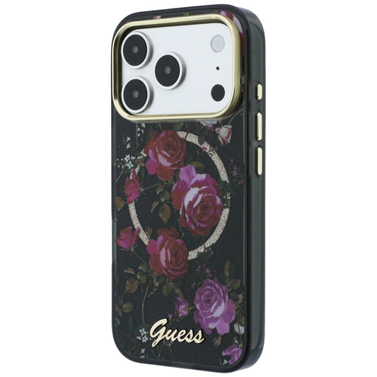 Etui MagSafe do Apple iPhone 18 Pro / 17 Pro, Guess, IML Glitter Blossom Roses, czarne