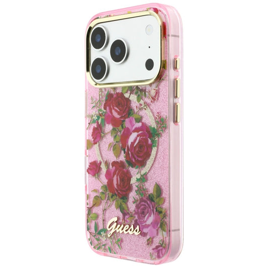 Etui MagSafe do Apple iPhone 18 Pro / 17 Pro, Guess, IML Glitter Blossom Roses, Różowe