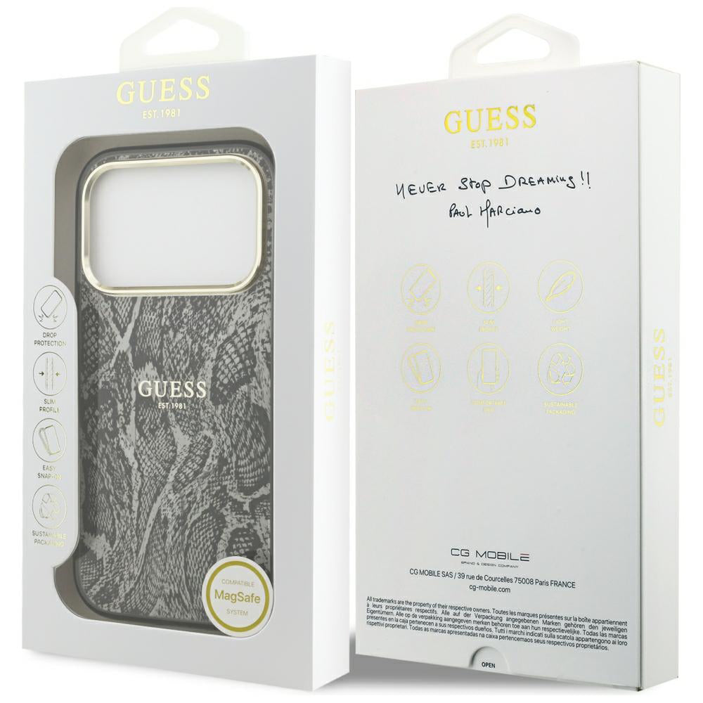 Etui MagSafe do Apple iPhone 18 Pro / 17 Pro, Guess, Wzór Pythona, Czarna