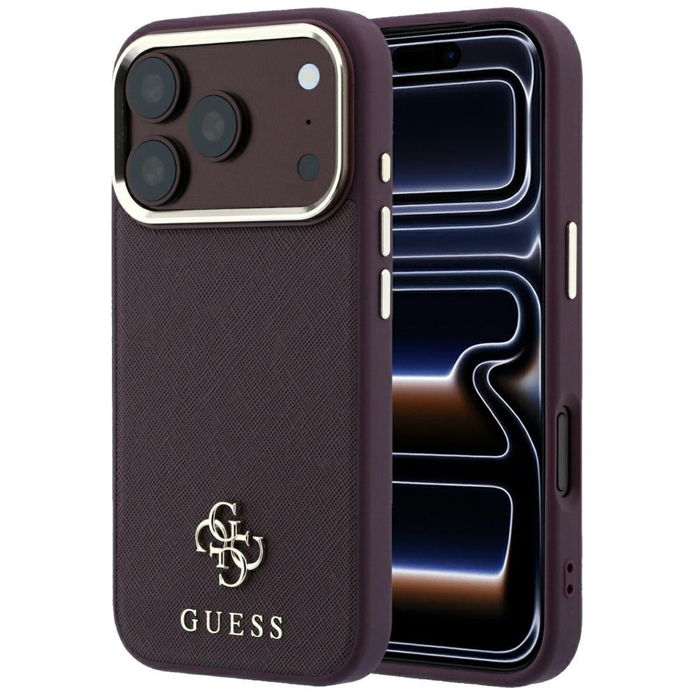 Etui MagSafe do Apple iPhone 18 Pro / 17 Pro, Guess, Saffiano Small 4G Classic, Wiśniowy