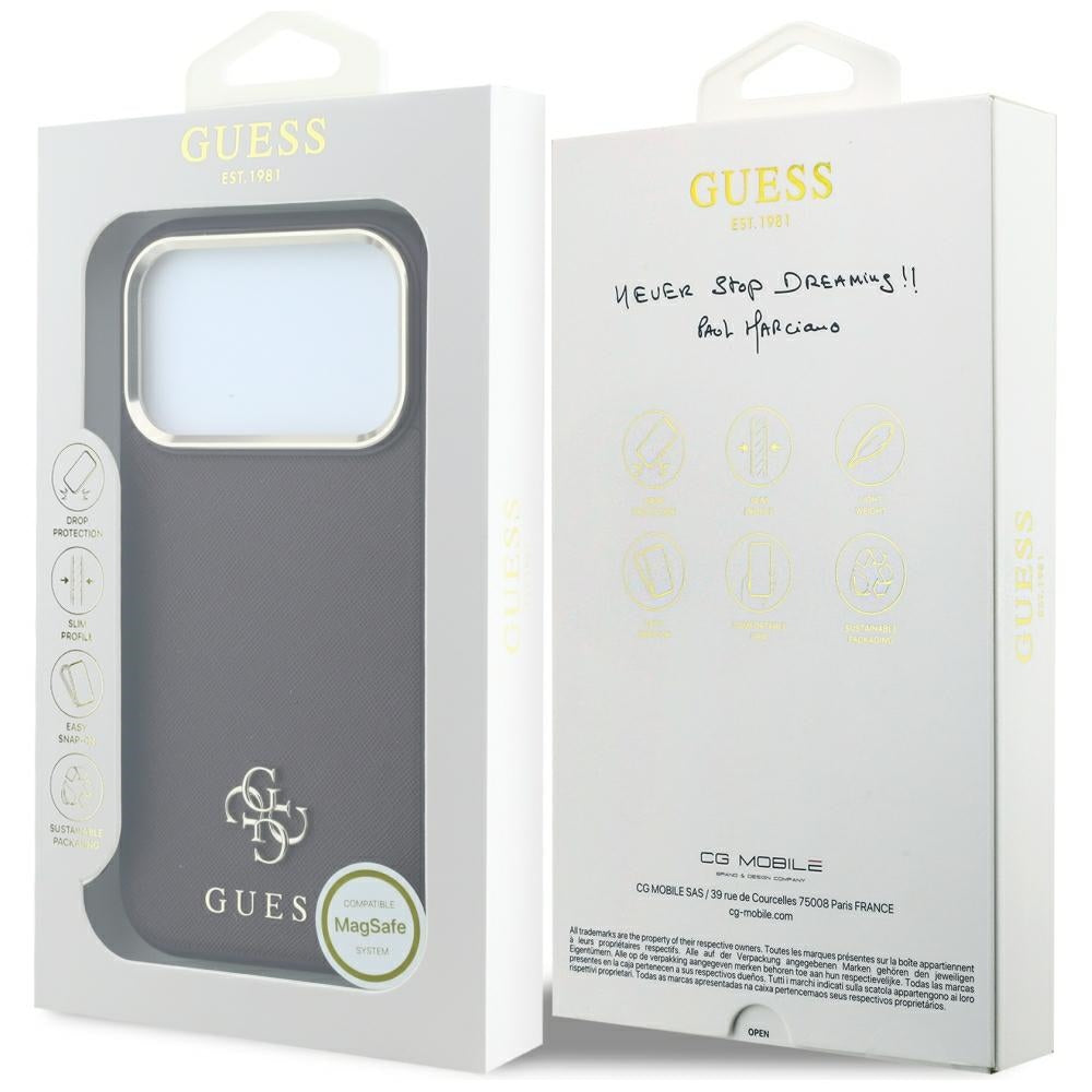 Etui MagSafe do Apple iPhone 18 Pro / 17 Pro, Guess, Saffiano Small 4G Classic, Wiśniowy