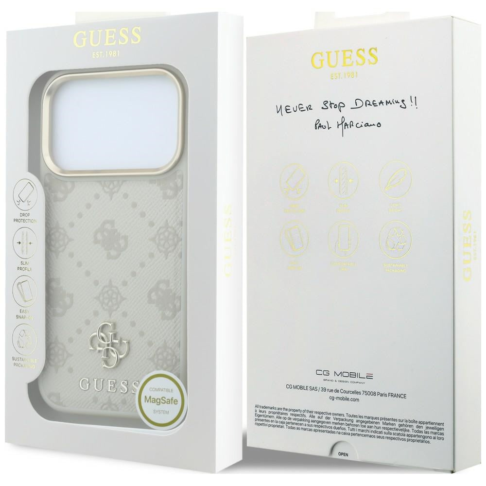 Etui MagSafe do Apple iPhone 18 Pro / 17 Pro, Guess, Stripe Peony 4G, Beżowe