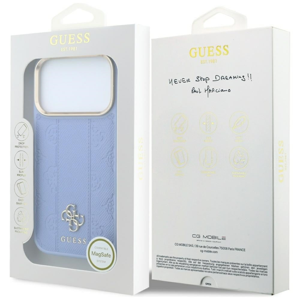 Etui MagSafe do Apple iPhone 18 Pro / 17 Pro, Guess, Stripe Peony 4G, Bleu