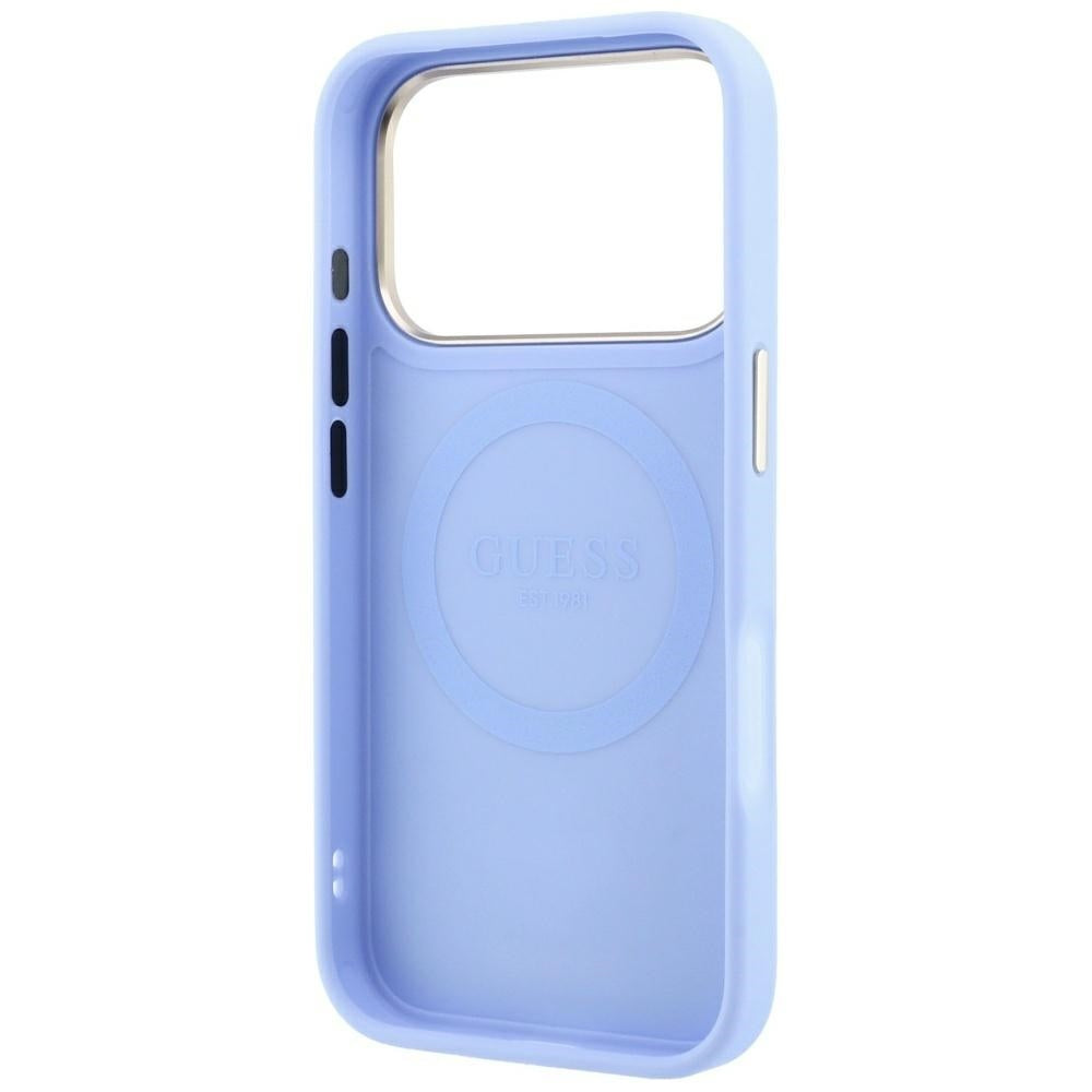 Etui MagSafe do Apple iPhone 18 Pro / 17 Pro, Guess, Stripe Peony 4G, Bleu