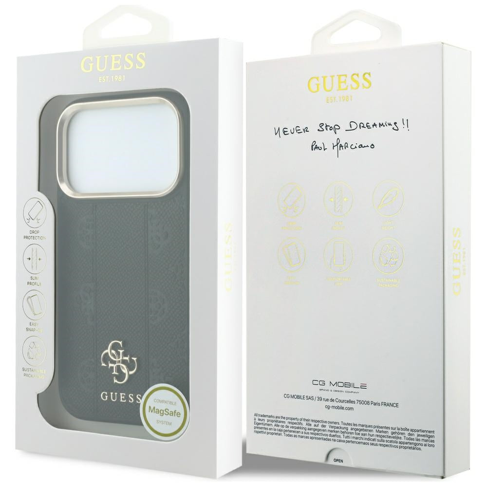 Etui MagSafe do Apple iPhone 18 Pro / 17 Pro, Guess, Stripe Peony 4G, Czarna