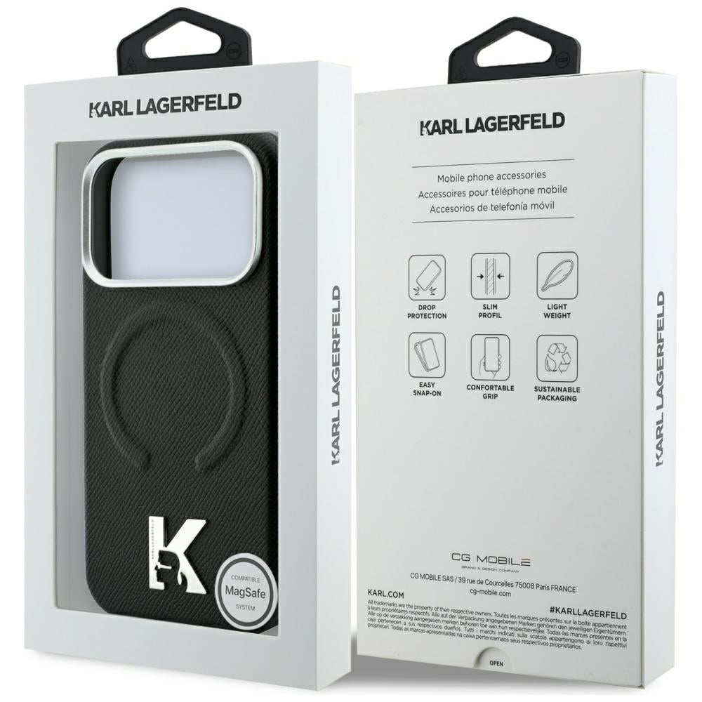 Etui MagSafe do Apple iPhone 18 Pro / 17 Pro, Karl Lagerfeld, Grained Embossed Ring, Czarna