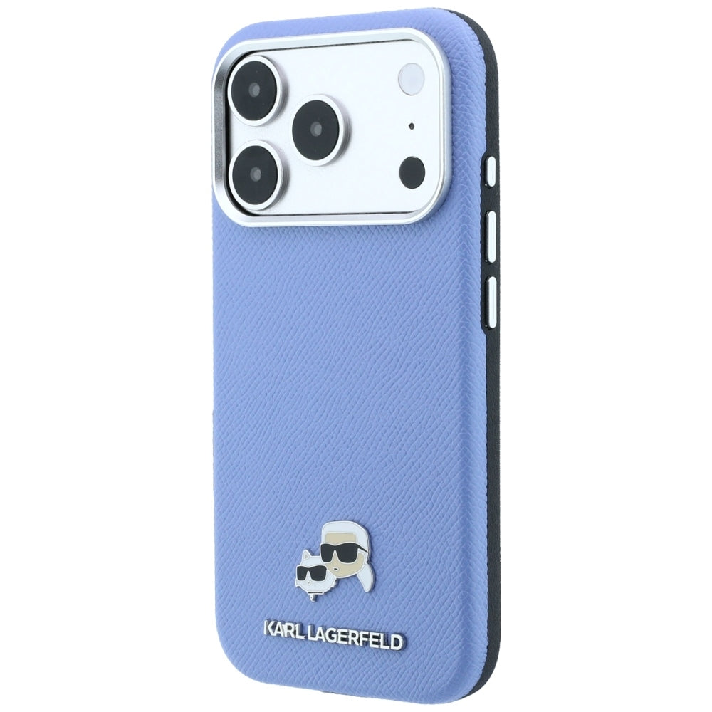 Etui MagSafe do Apple iPhone 18 Pro / 17 Pro, Karl Lagerfeld, Grained Karl & Choupette Head's Metal, Bleu